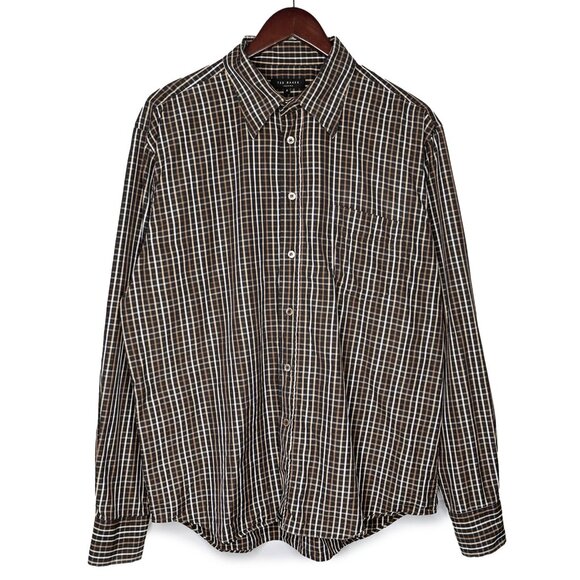 Ted Baker 100% Cotton Check Plaid Button Down Shirt Classic Office Brown Cream - Picture 2 of 8